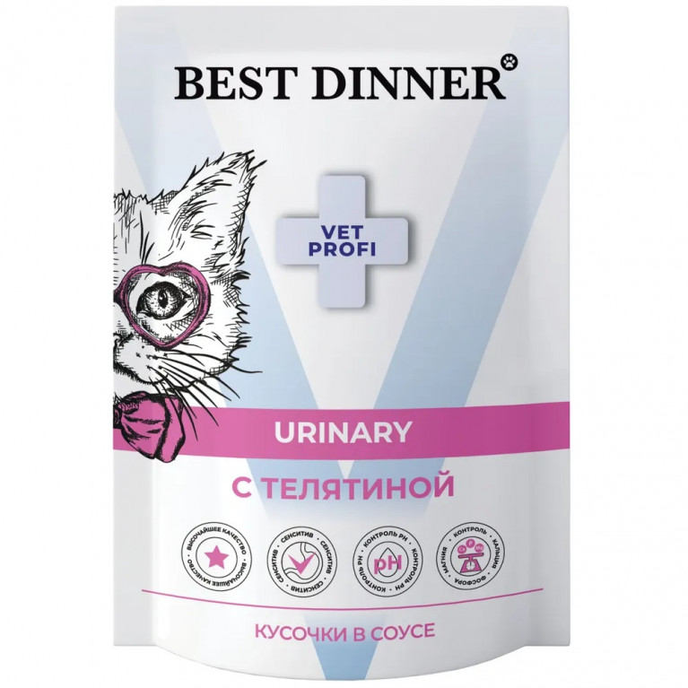 Best Dinner Exclusive Vet Profi Urinary Пауч для взрослых кошек при мочекаменной болезни с телятиной в соусе 85г